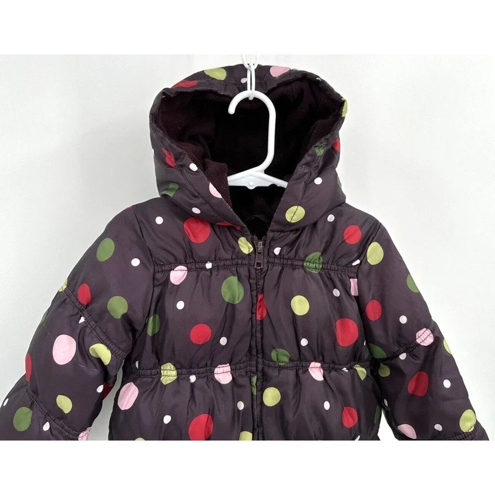 GYMBOREE PURPLE POLKA DOT FLEECE LINED PUFFER COAT‎ Toddler Girl Size 2T - 3T